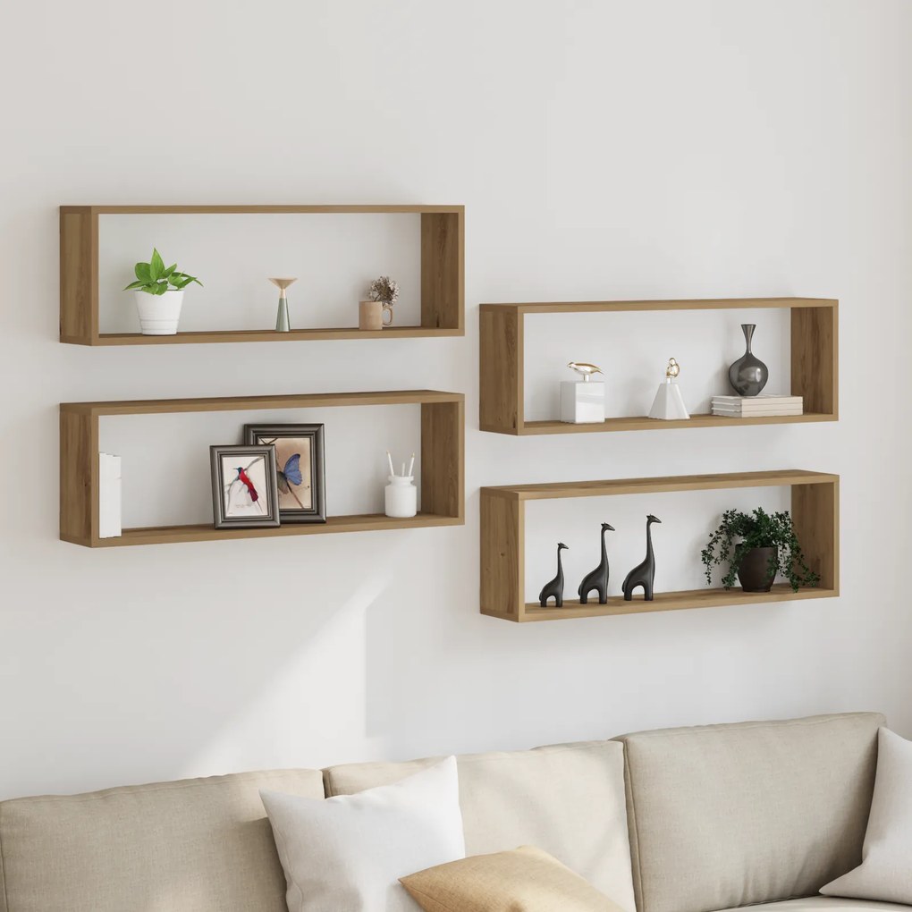 Prateleiras de parede vidaXL 4 pcs Carvalho Artesanal 80x15x26 cm Madeira Estruturada
