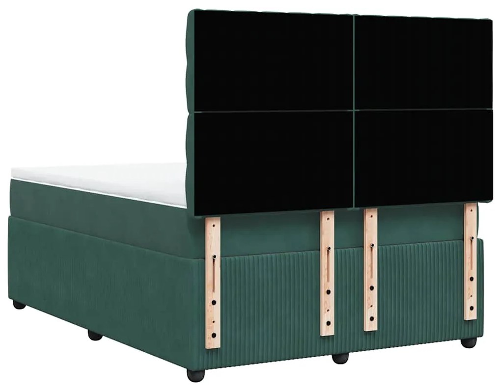 Cama com molas/colchão 140x190 cm veludo verde-escuro