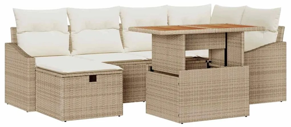 Conjunto de Sofá de Jardim 7 Peças com Almofadas Beiges em Rattan Sint