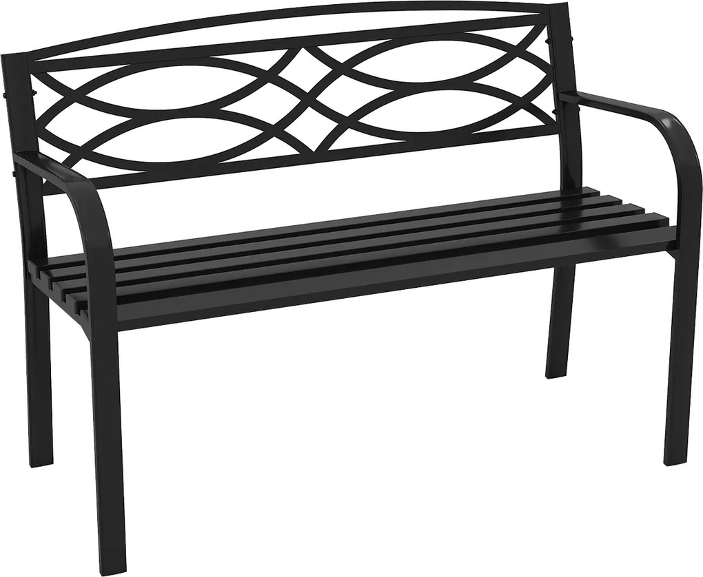 Banco de jardim de 116 cm 49 x 116 x 83 cm para 2 pessoas em metal resistente com braços e encosto curvos Preto