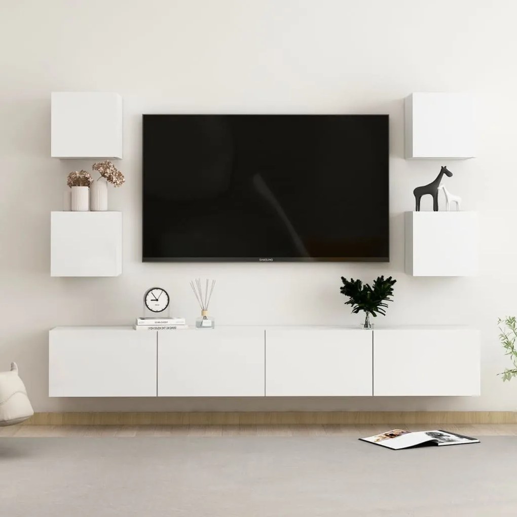 3079293 vidaXL 6 pcs conjunto de móveis de TV contraplacado branco brilhante