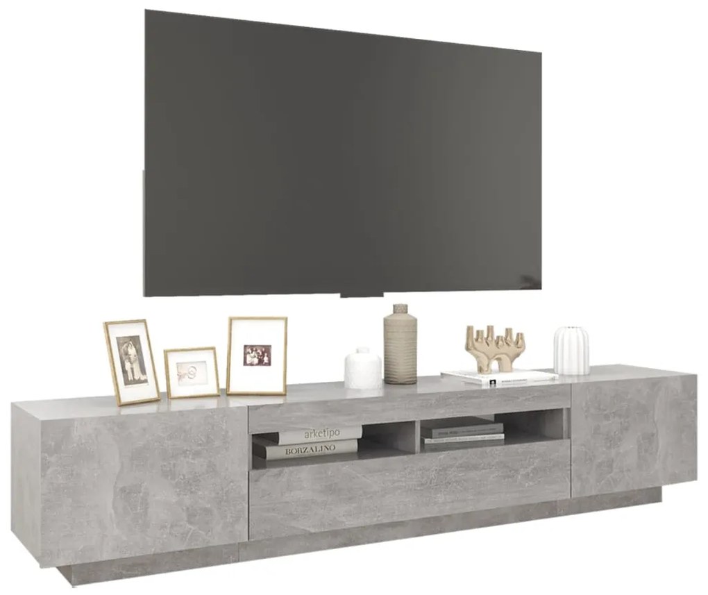 Móvel de TV com luzes LED 200x35x40 cm cinzento cimento
