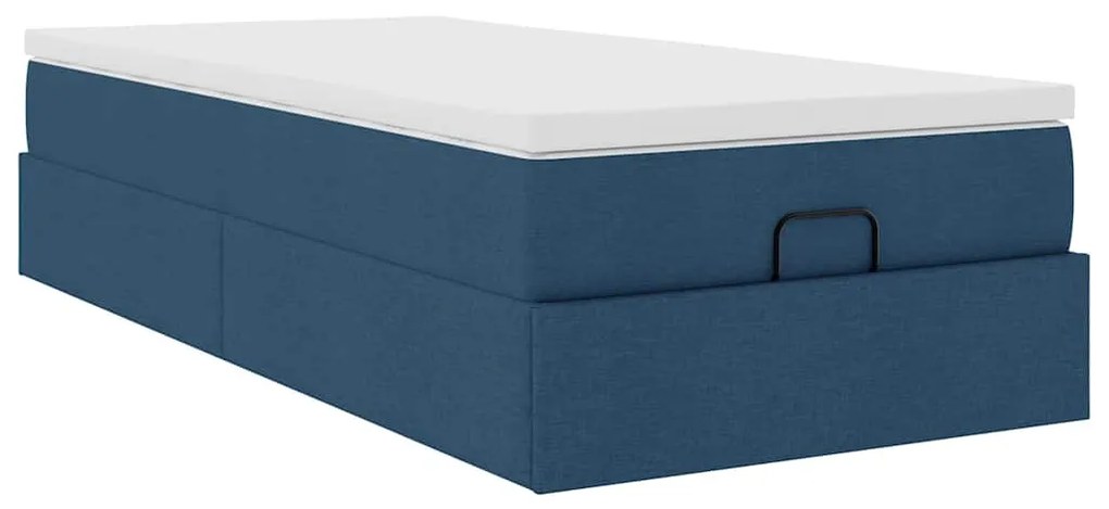 Estrutura de cama otomana com colchão 100x200cm tecido azul