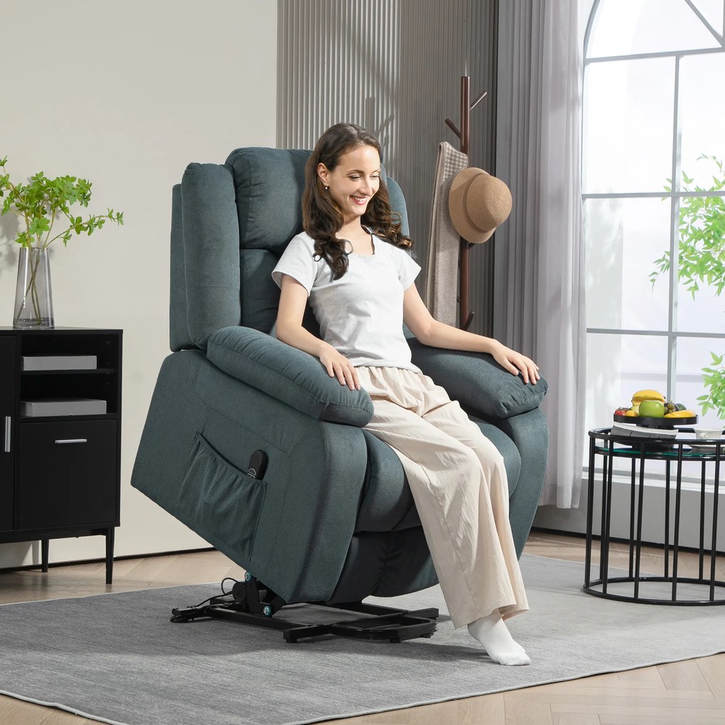 Poltrona Relax Reclinável Elétrica Levanta Pessoas com Porta USB Controlo Remoto Assento Largo Apoio para os Pés Cinzento