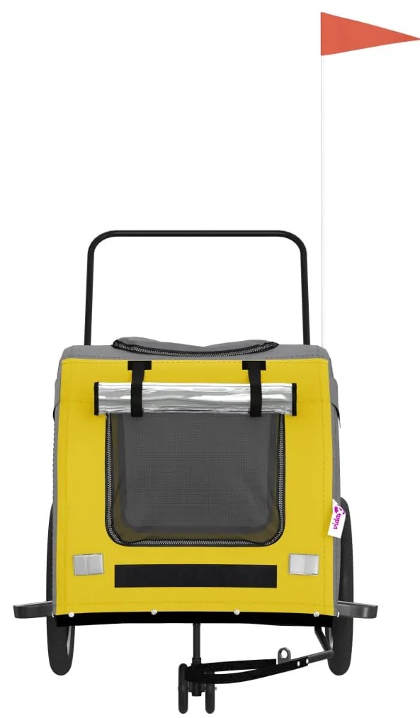 Reboque bicicleta p/ animais tecido oxford/ferro amarelo/cinza