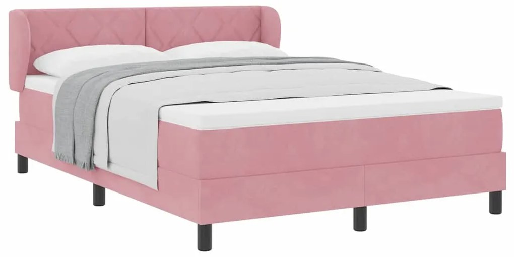 Cama Box Spring vidaXL com Colchão Rosa 160x200 cm Veludo