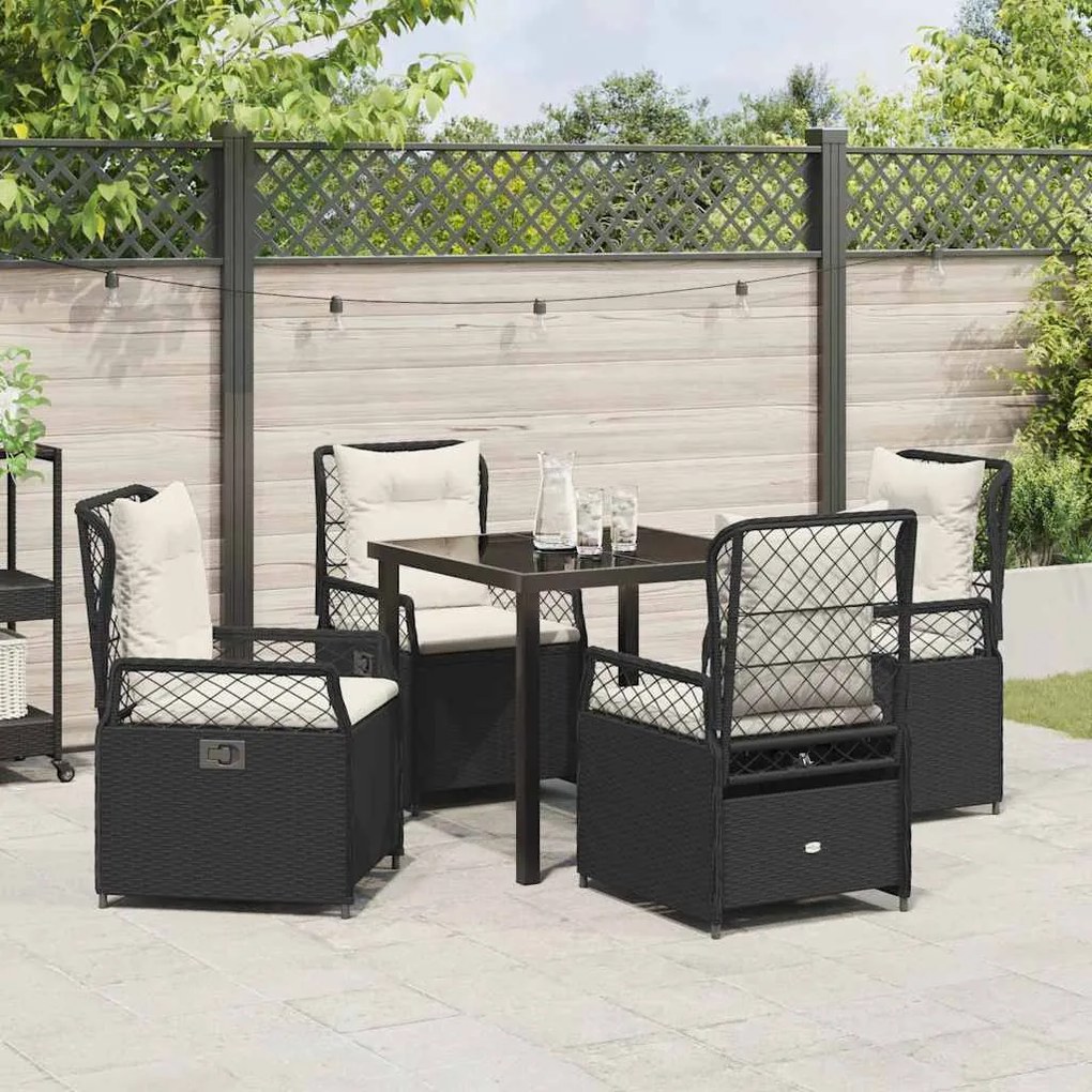 Conjunto de Jantar de Jardim 5 Peças Preto em Polirattan