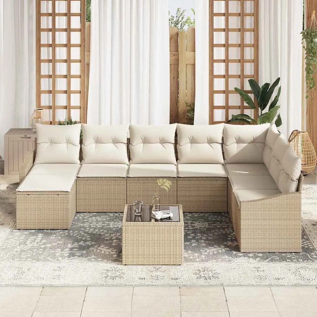 Conjunto de Jantar Garden de 9 Peças com Almofadas Marrom em Rattan
