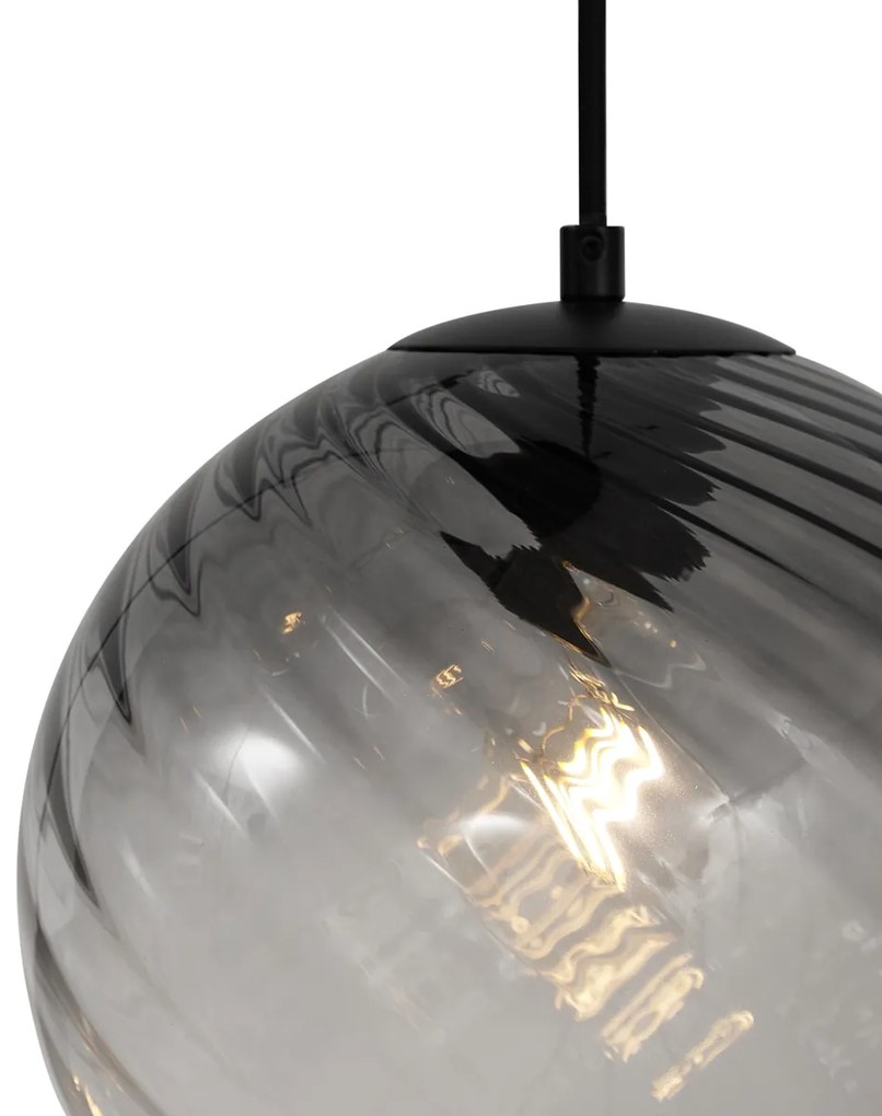 Candeeiro suspenso Art Deco preto com vidro fumado retangular 4 luzes - Bao Art Deco