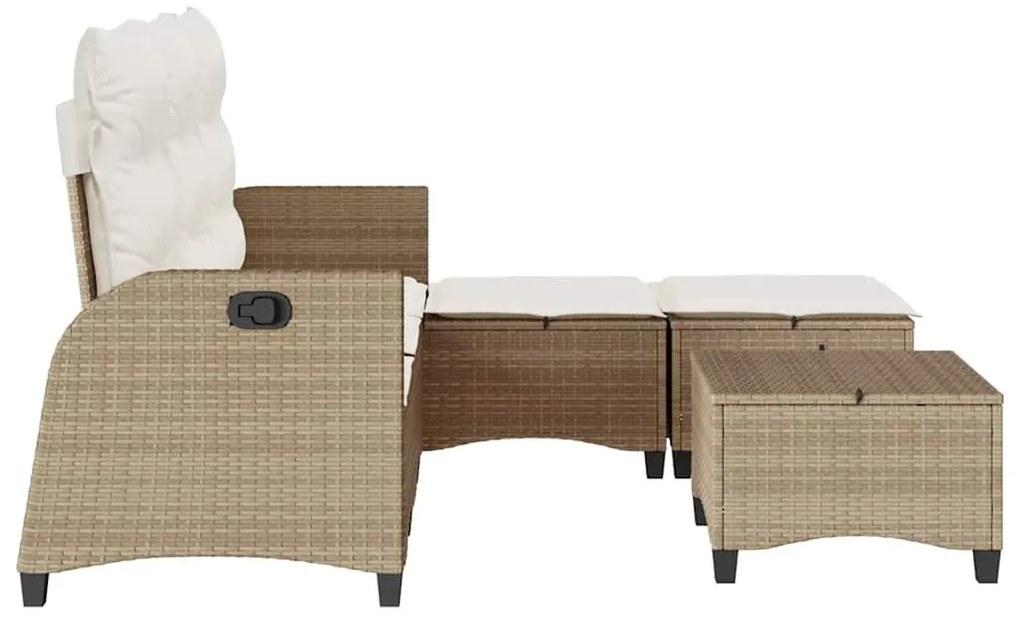 3 pcs conjunto sofás de jardim com almofadões em L vime PE bege