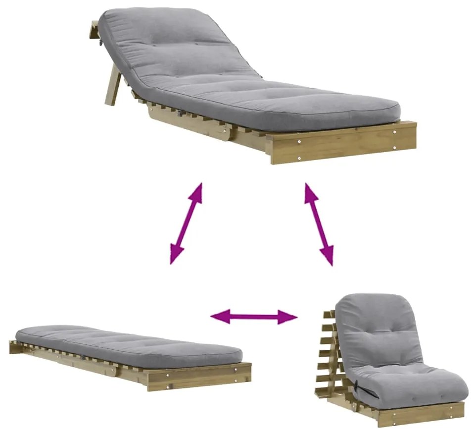 Sofá-cama futon c/ colchão 70x206x11cm madeira pinho impregnada
