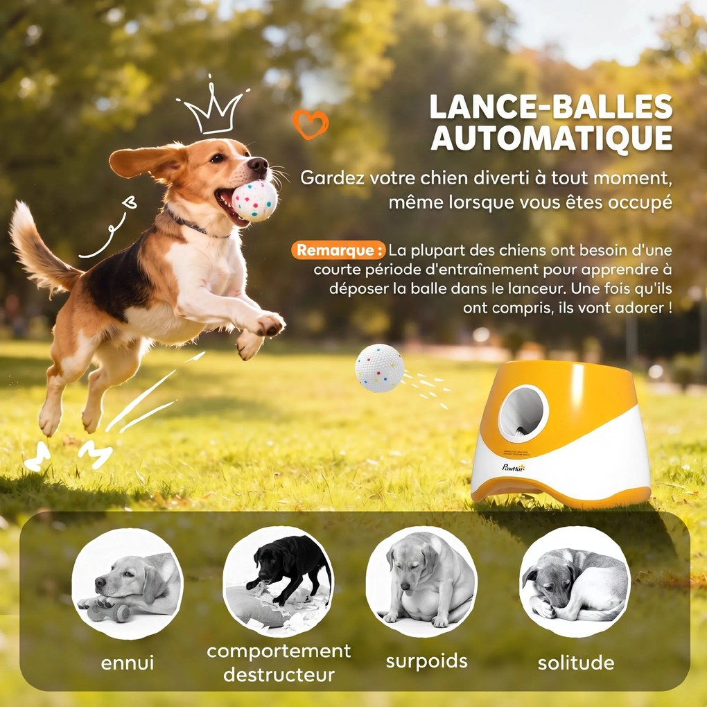 Lançador Automático de Bolas para Cães Pequenos e Médios, 25,9 x 27,1 x 21,4 cm, Distâncias de Lançamento Ajustáveis, Laranja