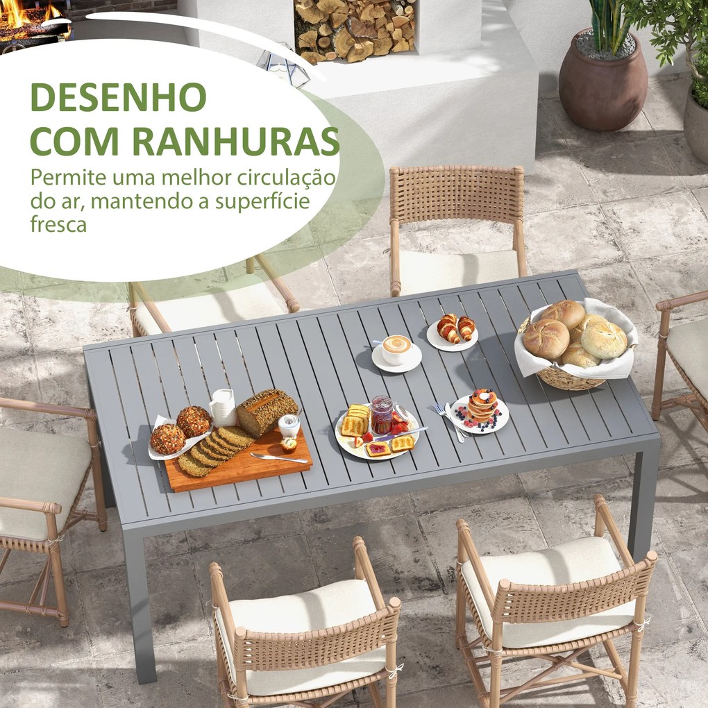 Mesa de Jardim Extensível Mesa de Terraço Retangular para 6-8 Pessoas Capacidade 50 kg 180/240x94x73 cm Cinza Escuro