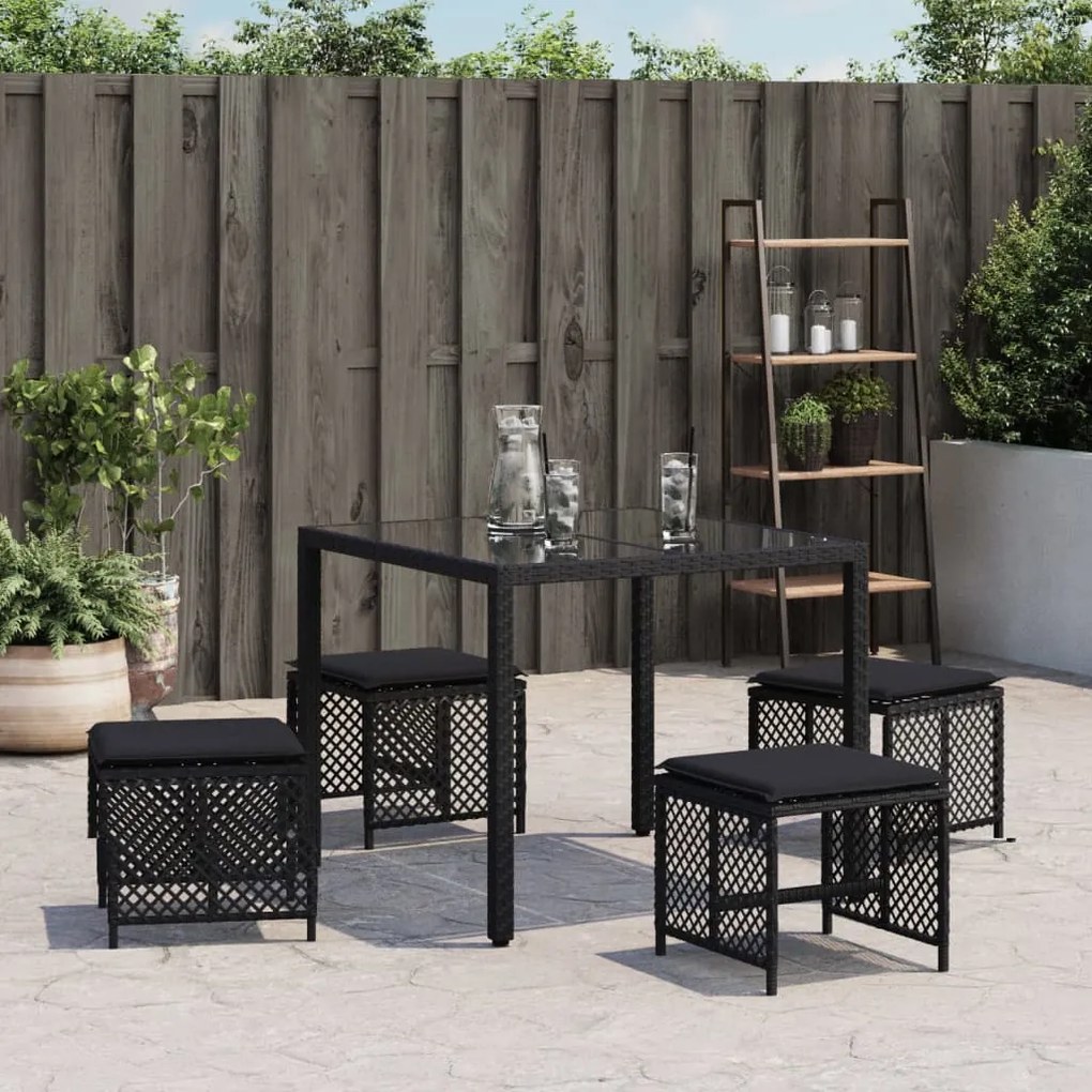Bancos de jardim com almofadões 4 pcs 41x41x36 cm vime PE preto