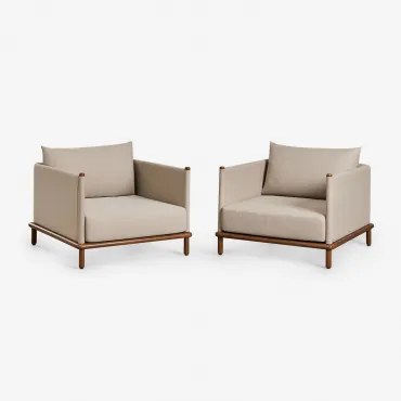 Pacote De 2 Poltronas De Madeira De Acácia Olivia Beige Semoline & Castanho-acácia Escuro - Sklum
