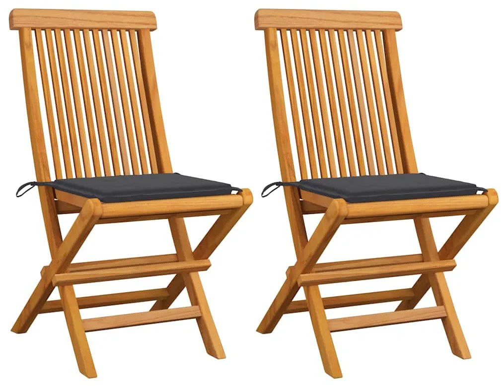 Cadeiras de jardim c/ almofadões antracite 2 pcs teca maciça