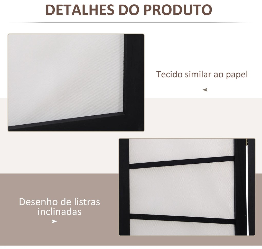 Biombo de 3 Painéis Separador de Ambientes Dobrável Divisória para Espaços de Madeira 135x180 cm Preto e Branco