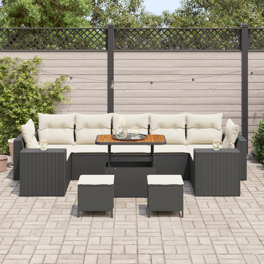 Conjunto de Sofás de Jardim vidaXL 10 Peças com Almofadas Rattan Preto