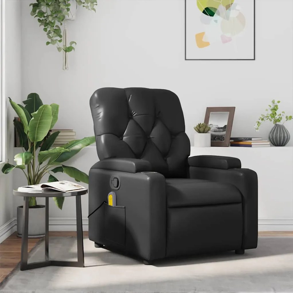 Poltrona de massagens reclinável couro artificial preto