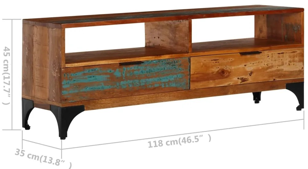 Móvel de TV 118x35x45 cm madeira recuperada maciça