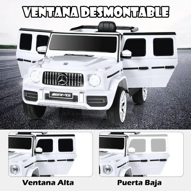 Carro elétrico infantil 12V com 2 portas, música, comando à distância, buzina, luzes LED e cinto de segurança para crianças de 3 a 8 anos, branco