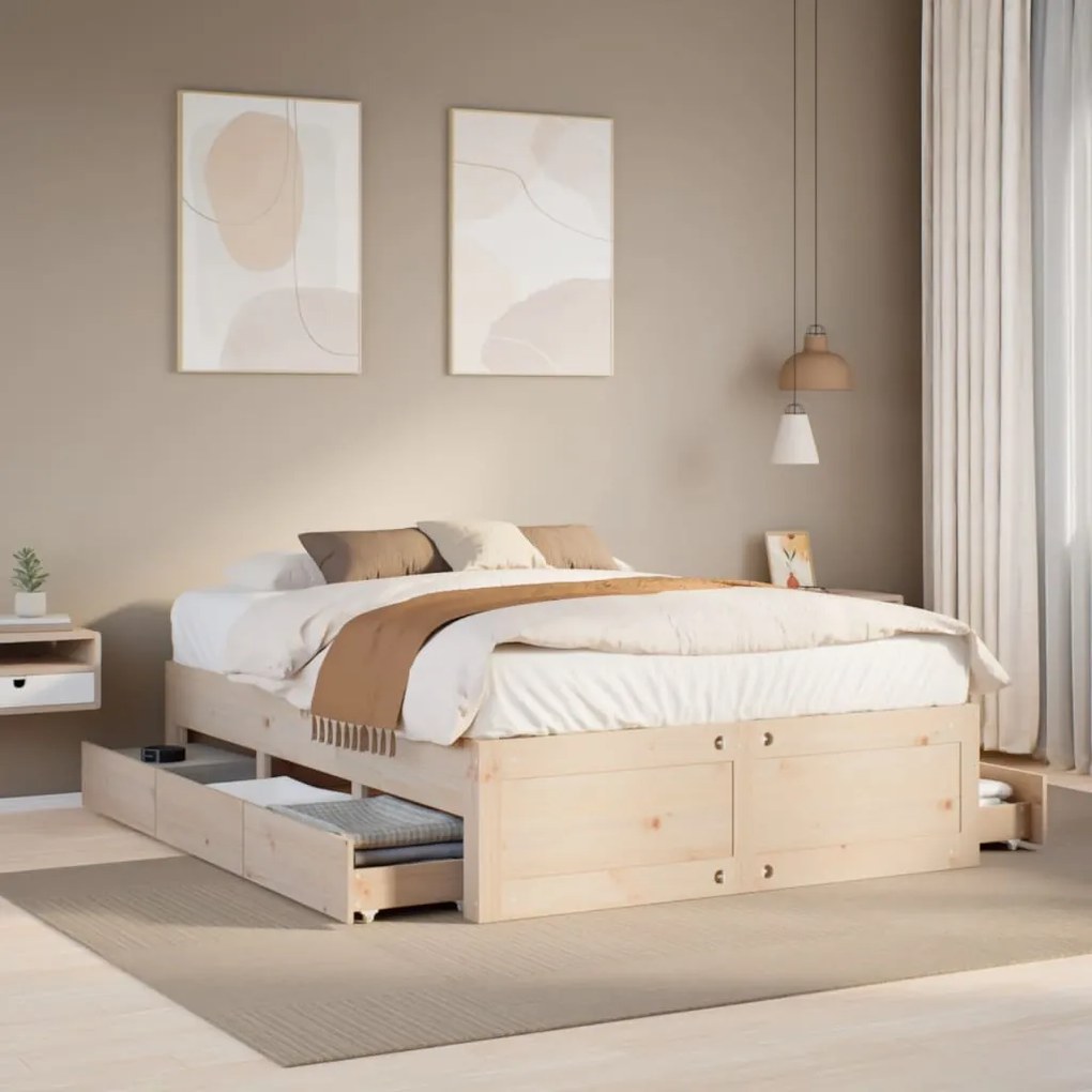 vidaXL Cama sem colchão com gavetas 160x200 cm madeira de pinho maciça
