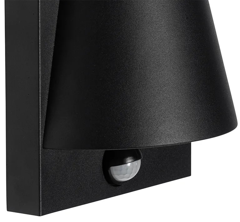 Candeeiro de parede exterior preto IP44 com sensor de movimento - Femke Industrial