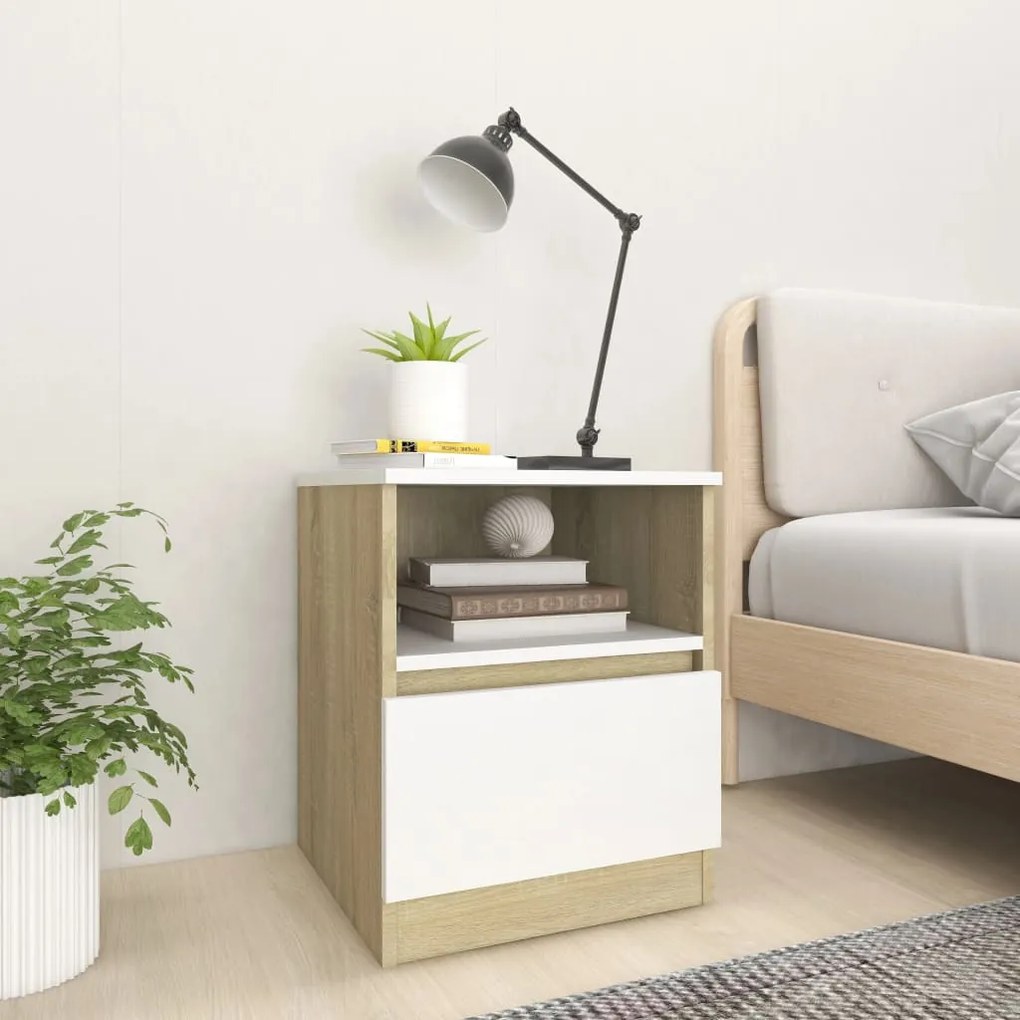 vidaXL Mesas cabeceira 2 pcs 40x40x50 cm contrapl. branco/carv. sonoma
