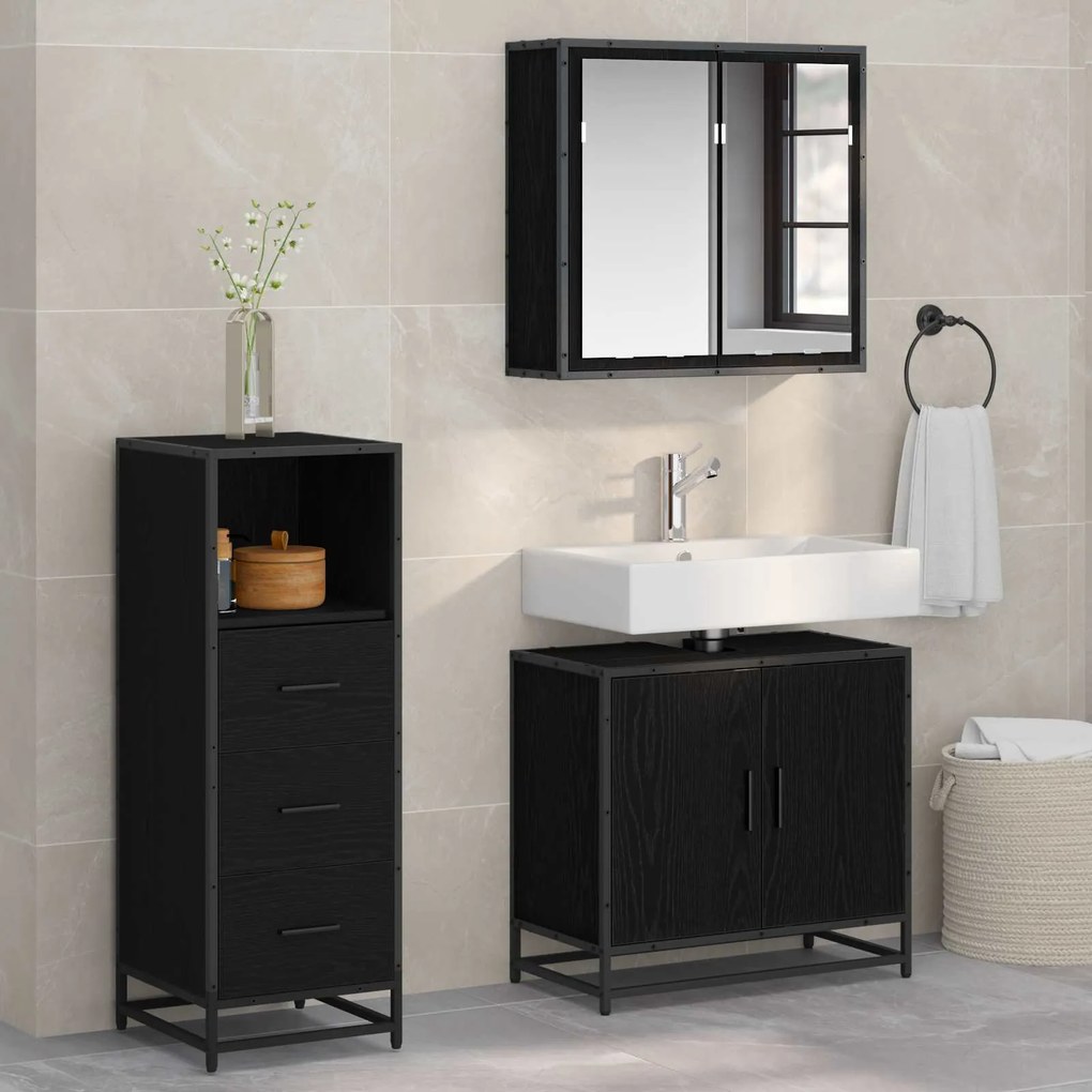 vidaXL Conjunto de Móveis para Banheiro com porta 3 pcs Carvalho Preto