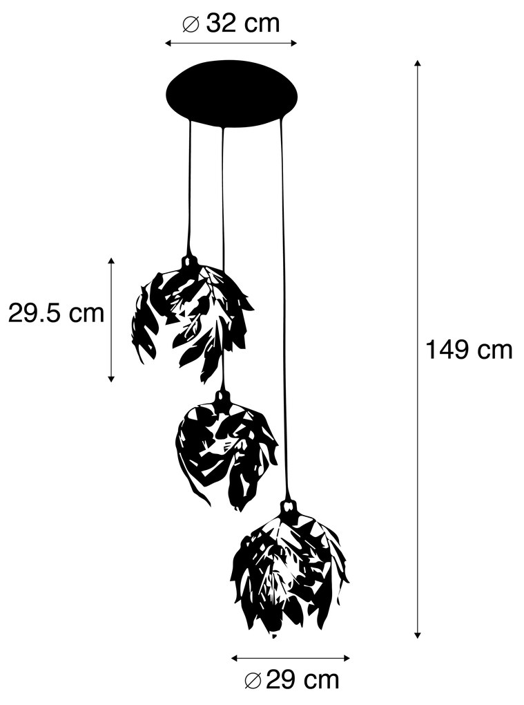 Candeeiro de suspensão vintage ouro antigo redondo 3 luzes - Linden