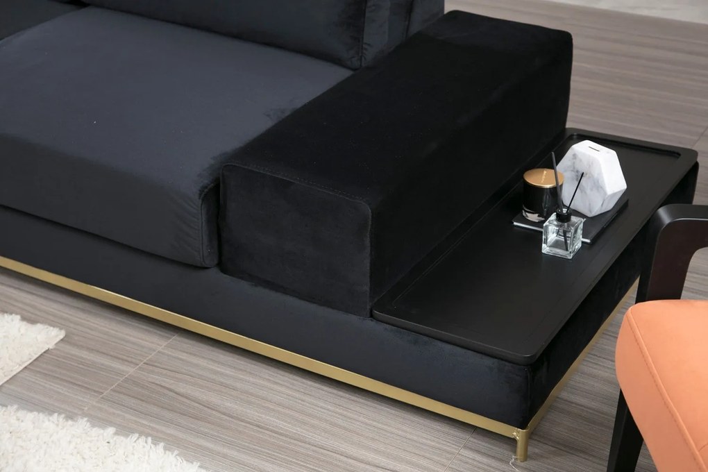 Sofá de 4 Lugares Line – Preto e Dourado – 320 x 102 x 84 cm