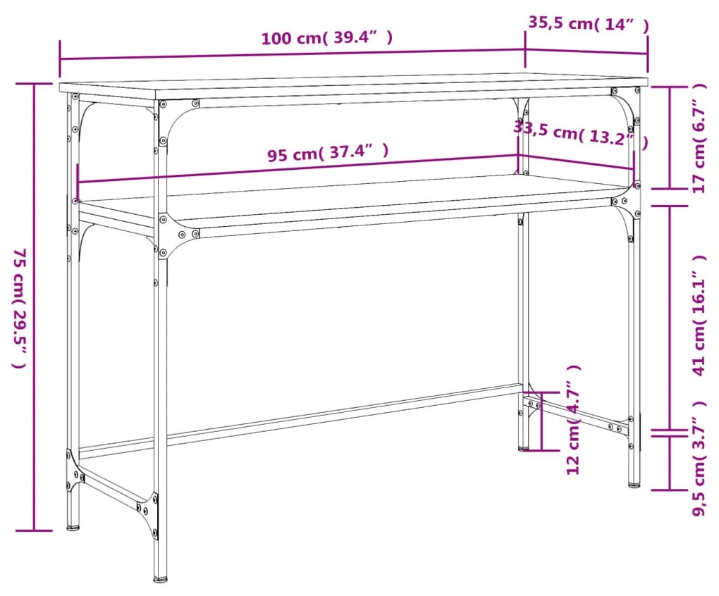 Consola de Entrada Breanna - 100x35,5x75 cm - Com 2 Prateleiras - Cor