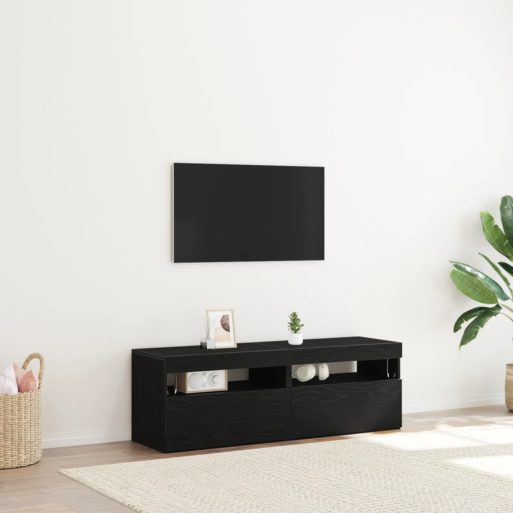 vidaXL Armários de TV com luzes LED 2 pcs Carvalho Preto 60x35x40 cm Madeira de Engenharia