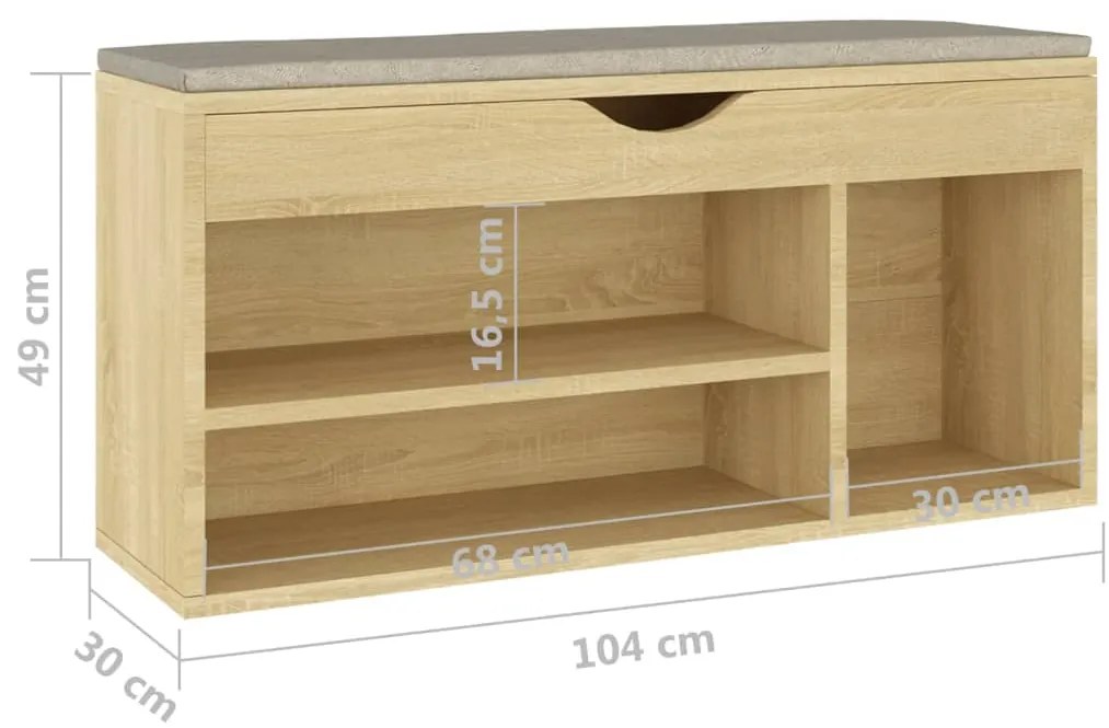 Banco sapateira + almofadão 104x30x49 cm contr. carvalho sonoma