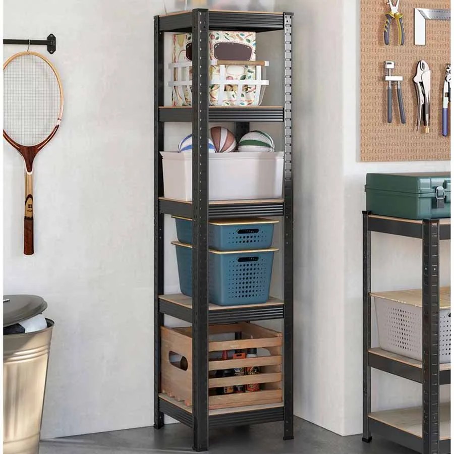 Estante arrumação 5 prateleiras cozinha, garagem 37 x 37 x 150 cm cinzento-preto