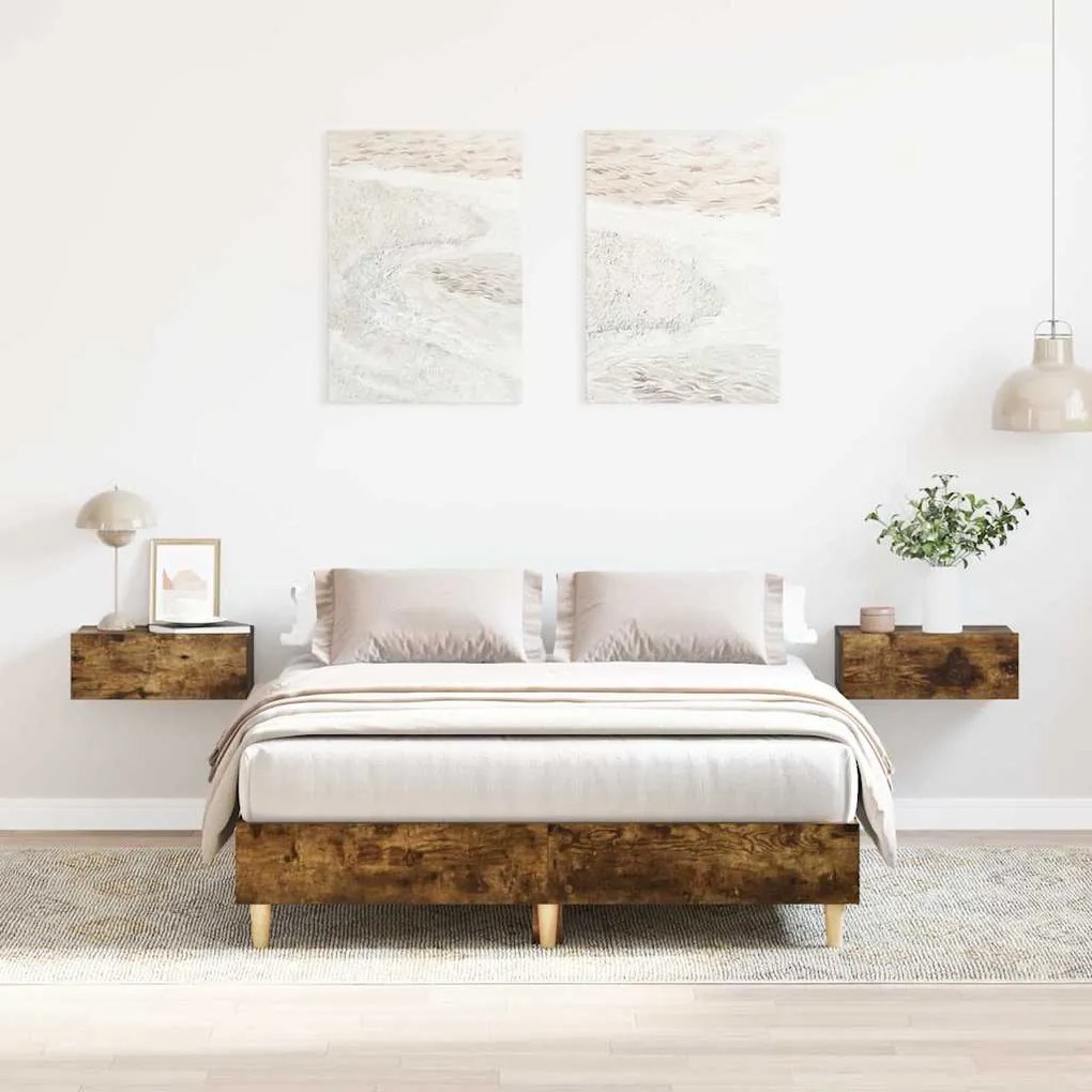 vidaXL Estrutura de cama sem colchão 135x190 cm carvalho fumado