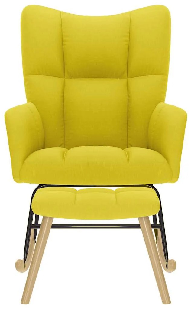 Cadeira de baloiço com banco p/ pés tecido amarelo-claro