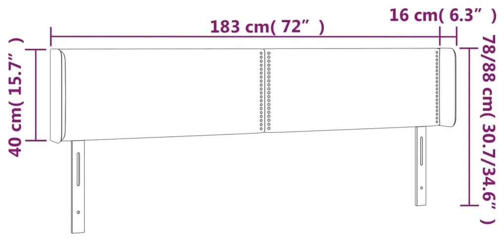 Cabeceira de cama c/ abas tecido 183x16x78/88 cm cinzento-claro