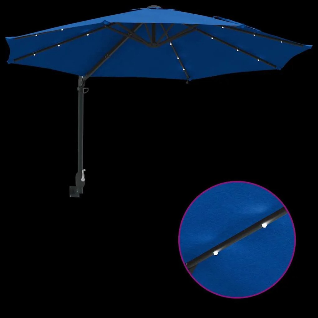 Guarda-Sol de Jardim de Parede com LEDs Azul 248 cm