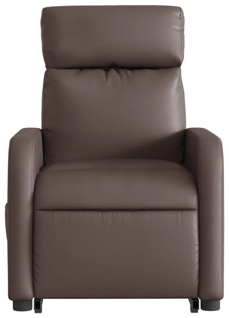 Poltrona reclinável elevatória elétrica couro artif. castanho