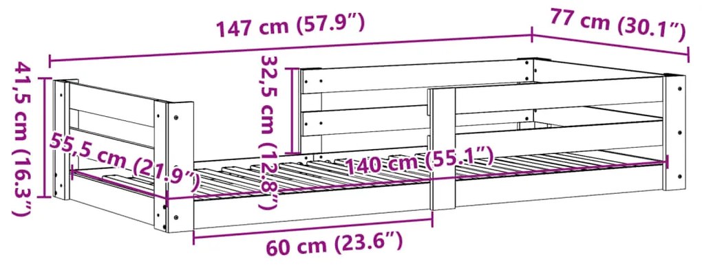 Cama sem colchão 70x140 cm madeira de pinho maciça