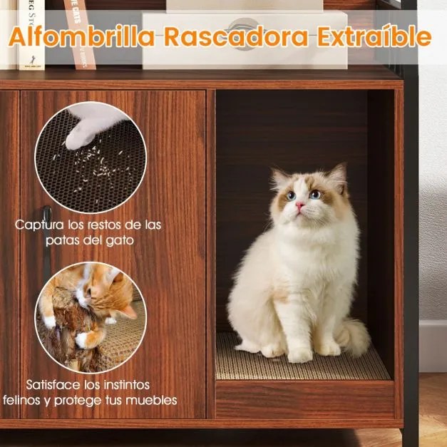 Móvel ocultos para gatos com estação de carregamento integrada tapete arranhador e casa de banho para animais de estimação 80 x 40 x 132 cm castanho