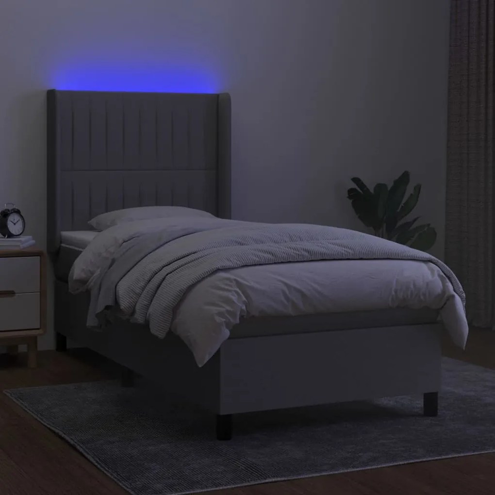 Cama box spring c/ colchão e LED 80x200 cm tecido cinza-claro