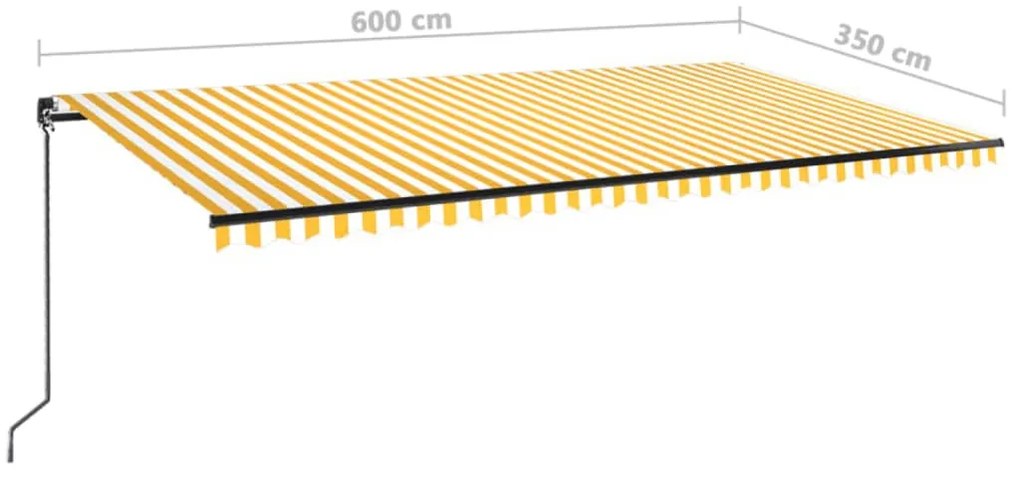Toldo retrátil manual com LED 600x350 cm amarelo e branco