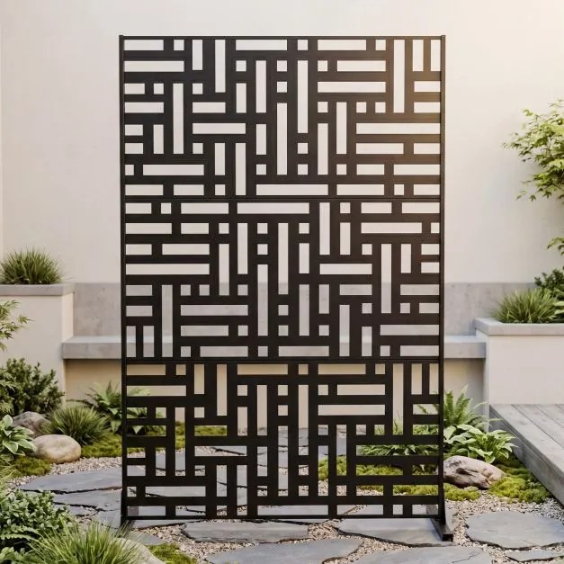 Biombo de Privacidade Exterior, 121 x 40 x 183 cm, Aço Galvanizado, Preto