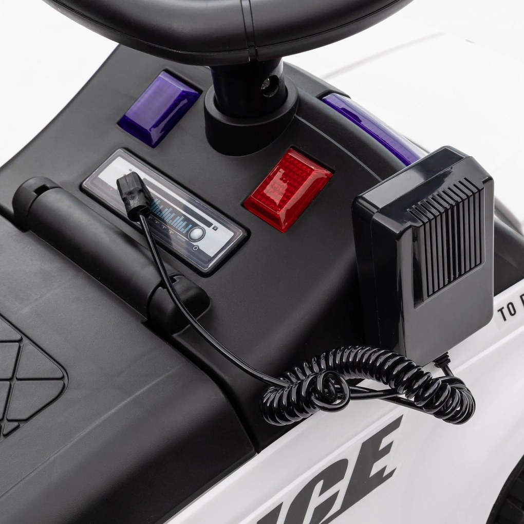 HOMCOM Carro Andador de Policia para Bebé de 18-60 Meses Carro sem Pedais com Buzina Megafone Compartimento de Armazenamento e Encosto Removível 62x29x43cm Branco