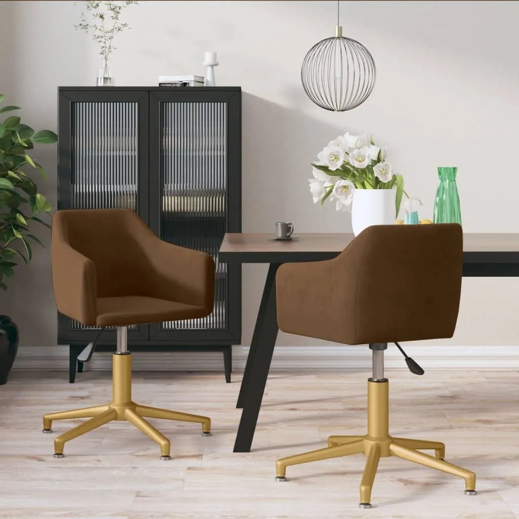 vidaXL Cadeiras de jantar giratórias 2 pcs veludo castanho