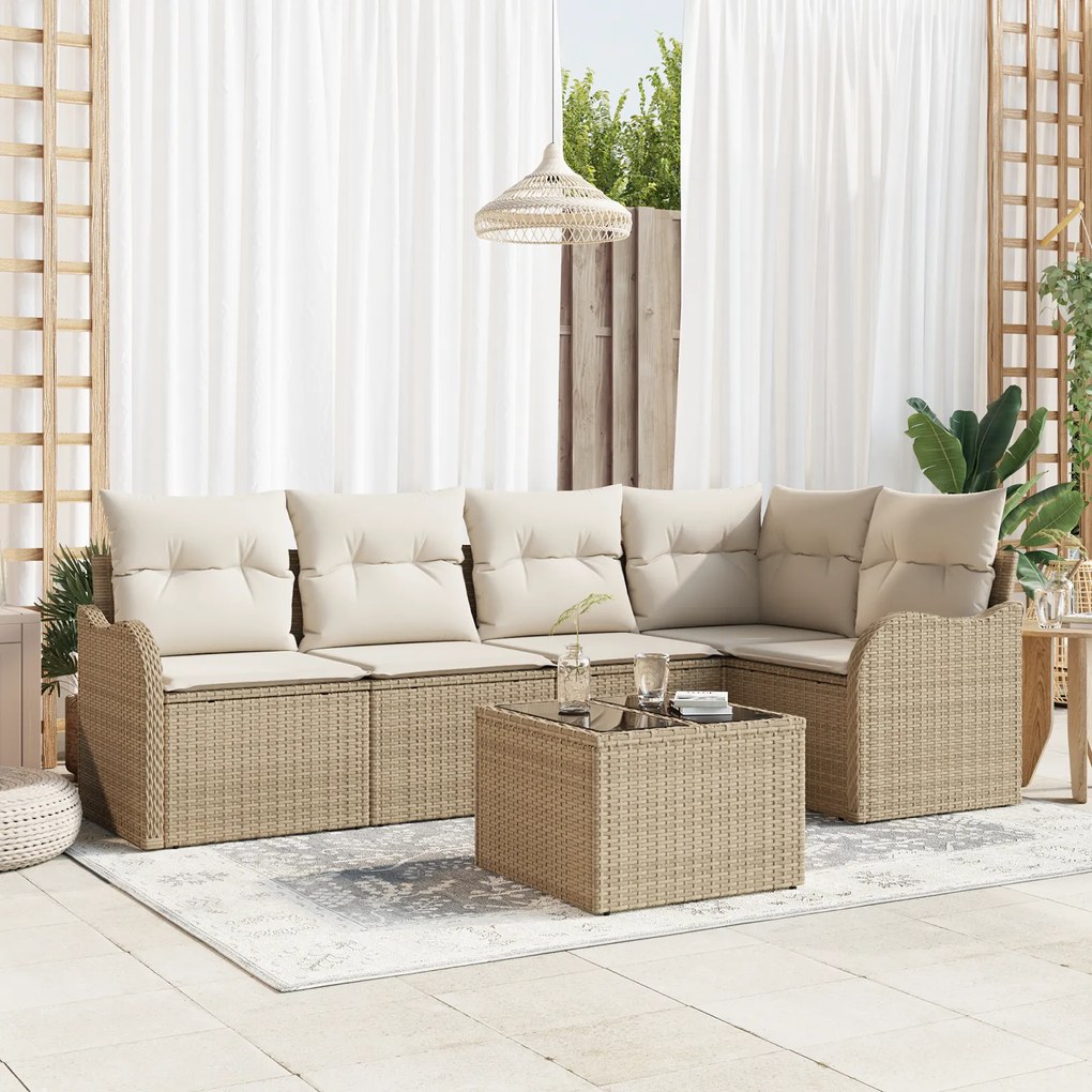Conjunto de Sofá de Jardim vidaXL 6 Peças com Almofadas em Rattan Sint
