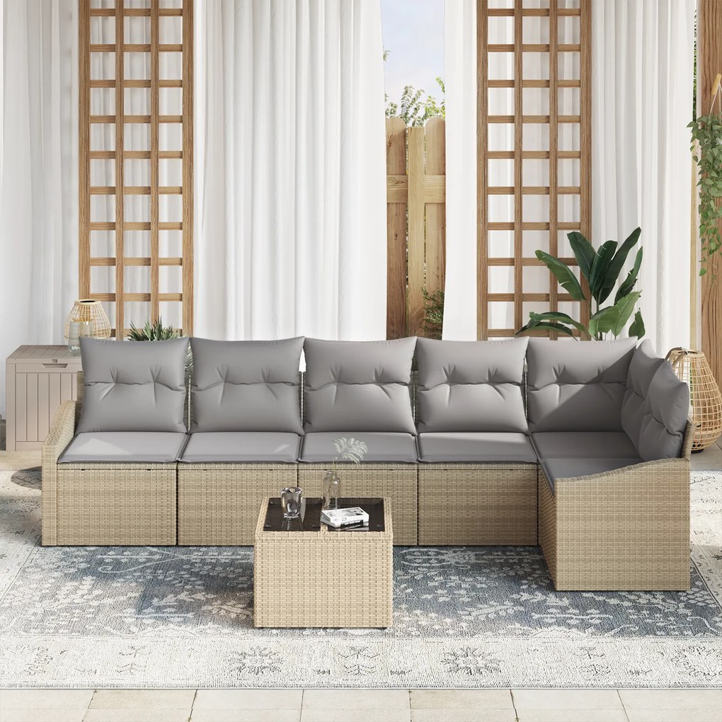 Conjunto de Jantar de Jardim com 7 Peças e Almofadas em Rattan Poliést