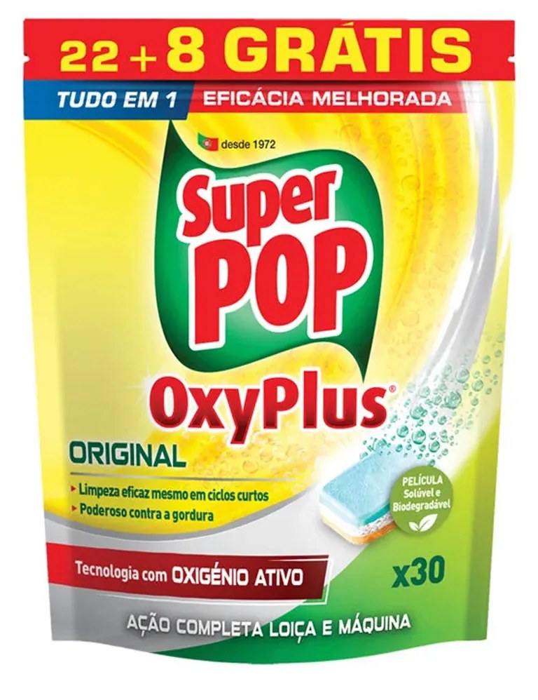 Pastilha Máquina Loiça Super Pop Oxyplus Original 22+8 Unidades